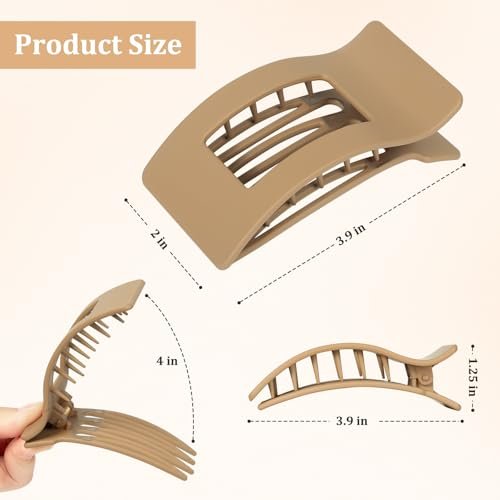 8 Pack Flat Hair Claw Clips for Women - Large Strong Hold Hair Barrettes for Thin Thick Hair - Black, Brown, Beige, Gray, White & More - görsel 7