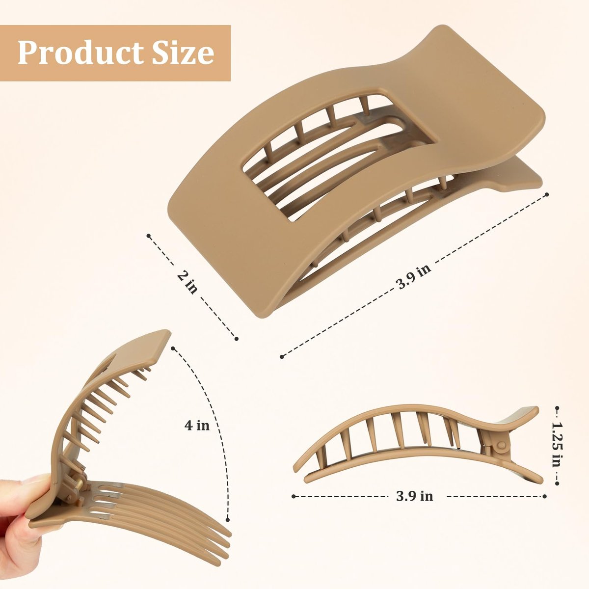 8 Pack Flat Hair Claw Clips for Women - Large Strong Hold Hair Barrettes for Thin Thick Hair - Black, Brown, Beige, Gray, White & More - görsel 8