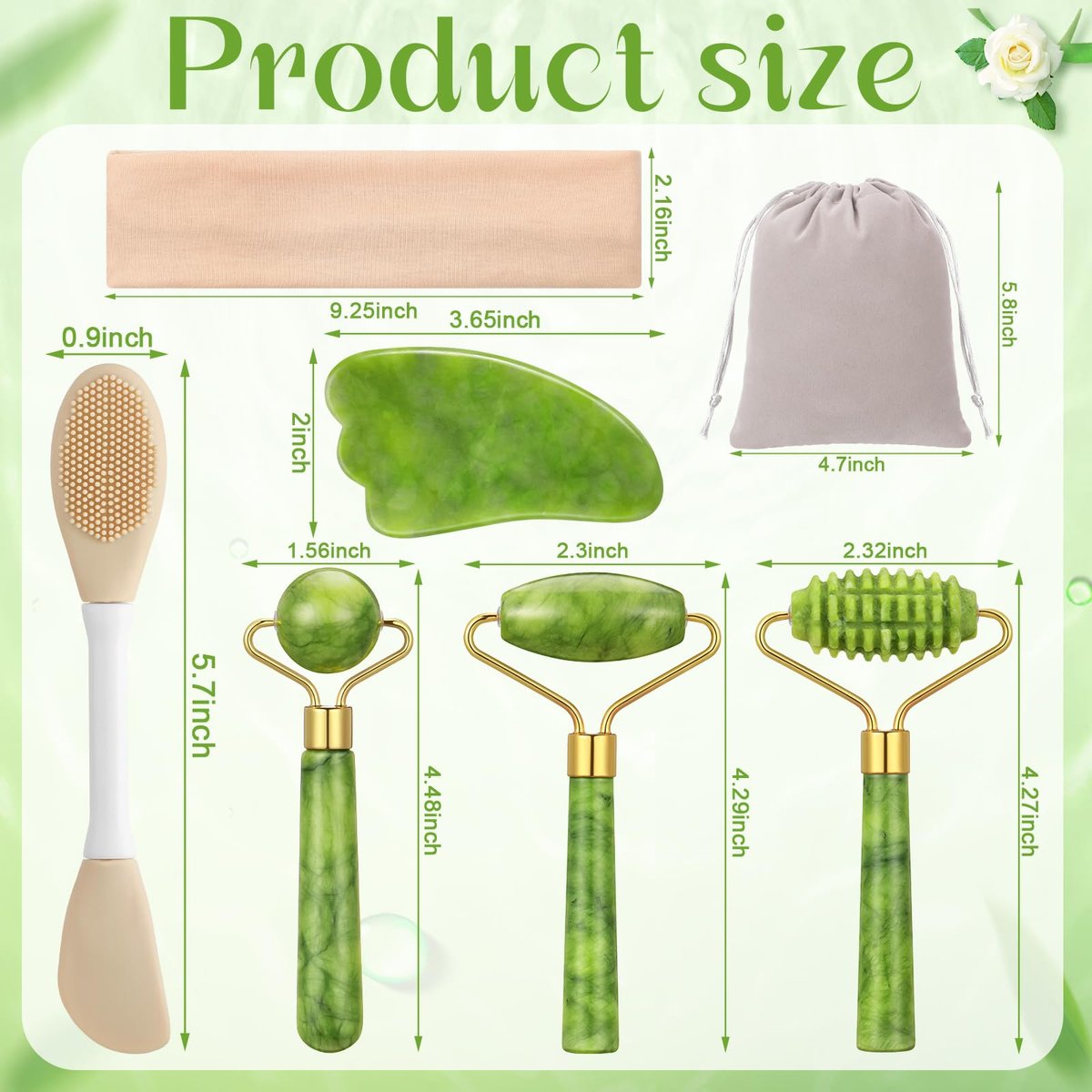 6-Piece Jade Roller & Gua Sha Set for Face - Natural Facial Massage Tools for Skincare and Lymphatic Drainage - görsel 7