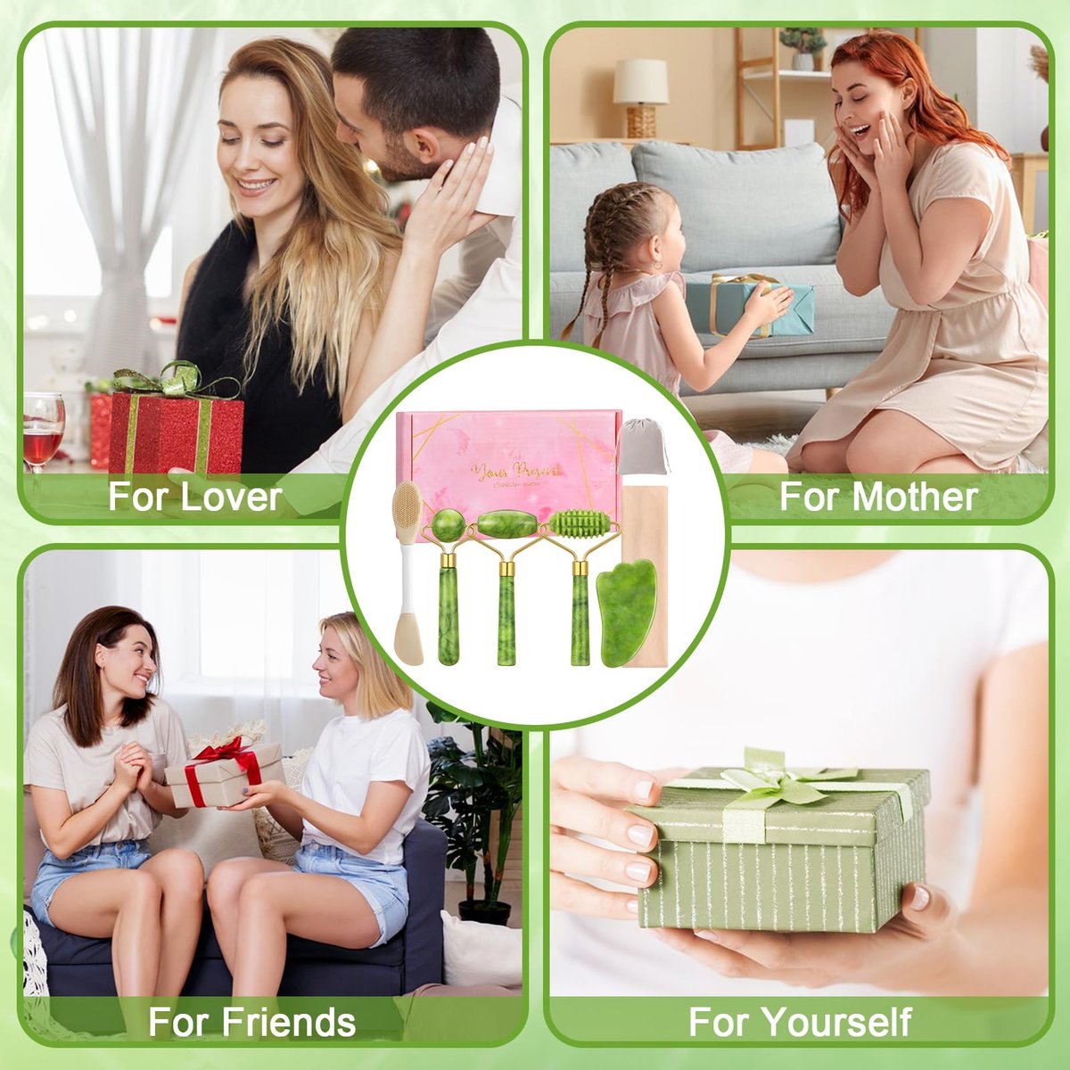 6-Piece Jade Roller & Gua Sha Set for Face - Natural Facial Massage Tools for Skincare and Lymphatic Drainage - görsel 13