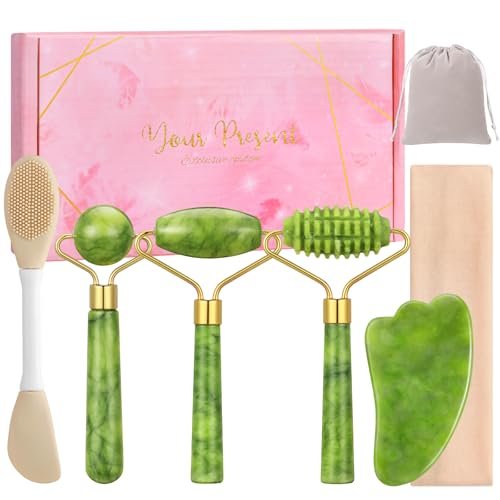 6-Piece Jade Roller & Gua Sha Set for Face - Natural Facial Massage Tools for Skincare and Lymphatic Drainage - görsel 2