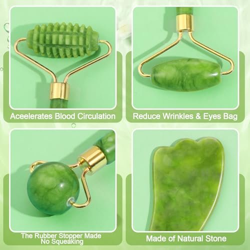 6-Piece Jade Roller & Gua Sha Set for Face - Natural Facial Massage Tools for Skincare and Lymphatic Drainage - görsel 6