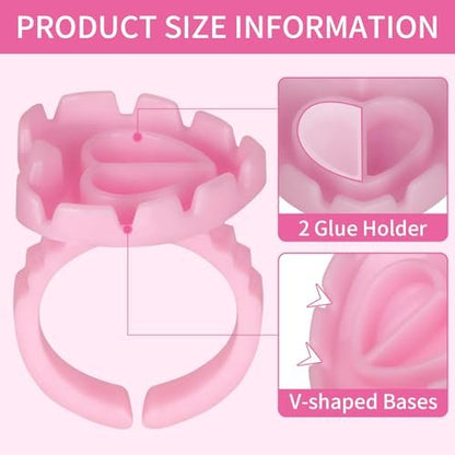 100PCS Glue Rings, Lovely Heart Shape, Lash Glue Holder Disposable Smart Lash Rings for Eyelash Extensions Blooming Volume Fanning No Spill Cups (Pink)