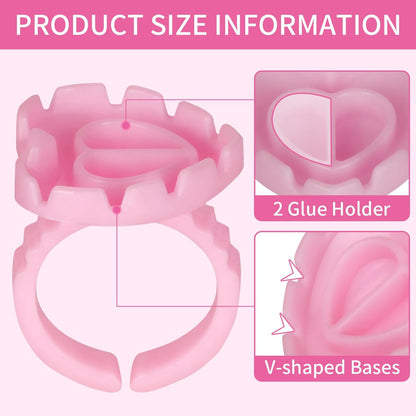100PCS Glue Rings, Lovely Heart Shape, Lash Glue Holder Disposable Smart Lash Rings for Eyelash Extensions Blooming Volume Fanning No Spill Cups (Pink)