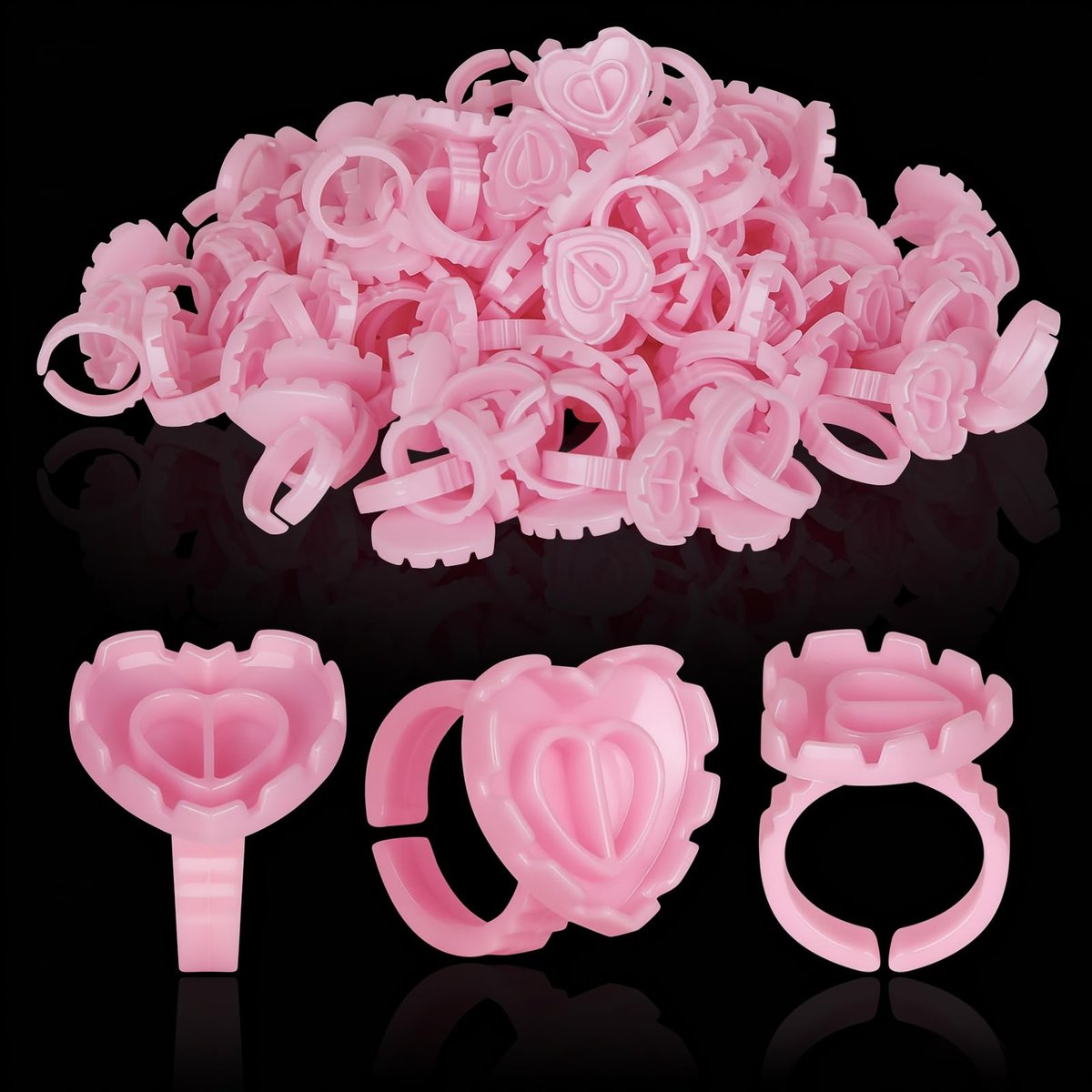 100PCS Glue Rings, Lovely Heart Shape, Lash Glue Holder Disposable Smart Lash Rings for Eyelash Extensions Blooming Volume Fanning No Spill Cups (Pink) - görsel 1