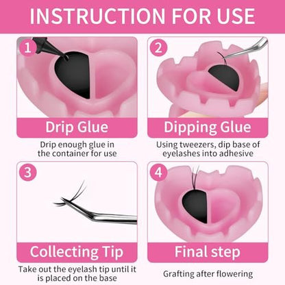 100PCS Glue Rings, Lovely Heart Shape, Lash Glue Holder Disposable Smart Lash Rings for Eyelash Extensions Blooming Volume Fanning No Spill Cups (Pink)