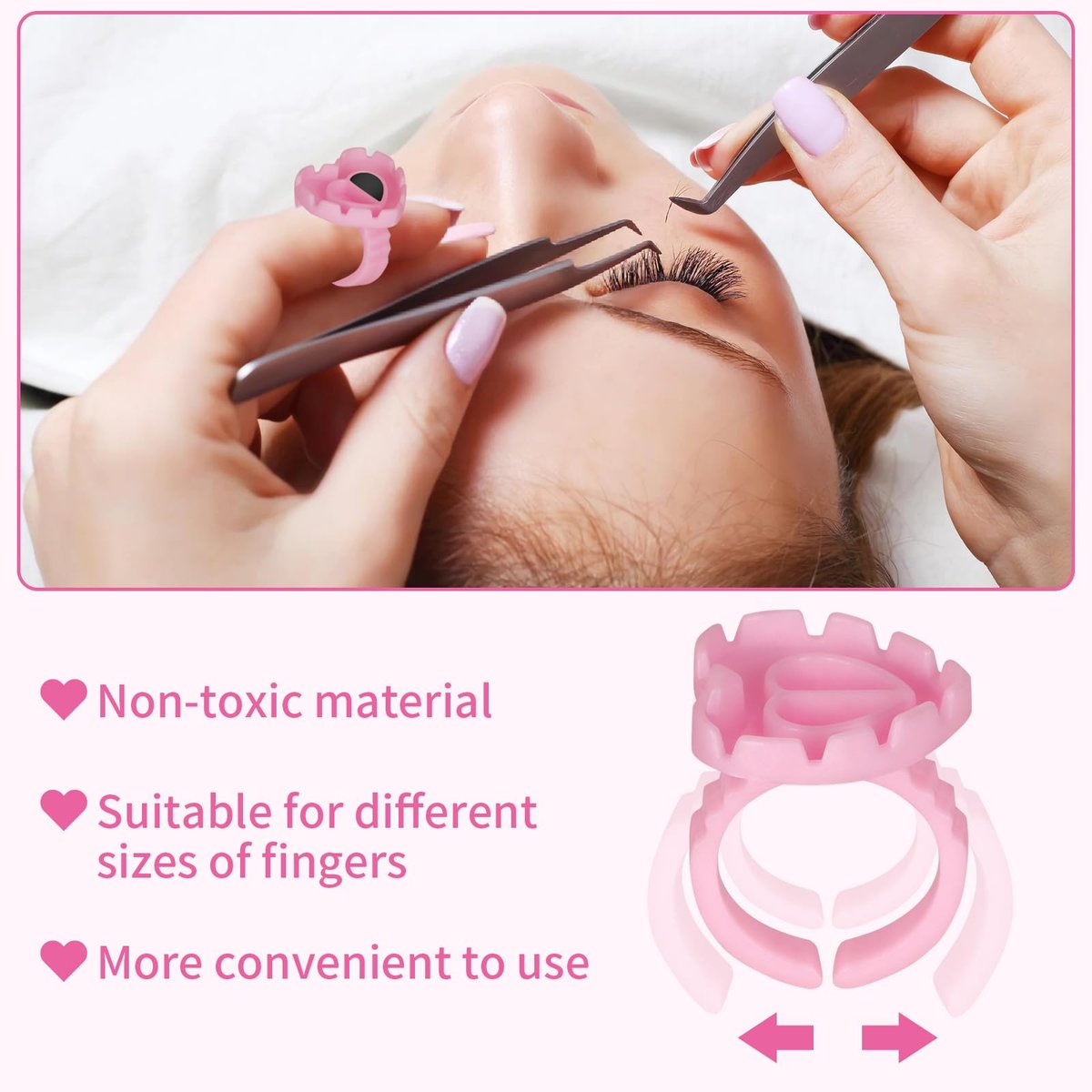 100PCS Glue Rings, Lovely Heart Shape, Lash Glue Holder Disposable Smart Lash Rings for Eyelash Extensions Blooming Volume Fanning No Spill Cups (Pink) - görsel 11