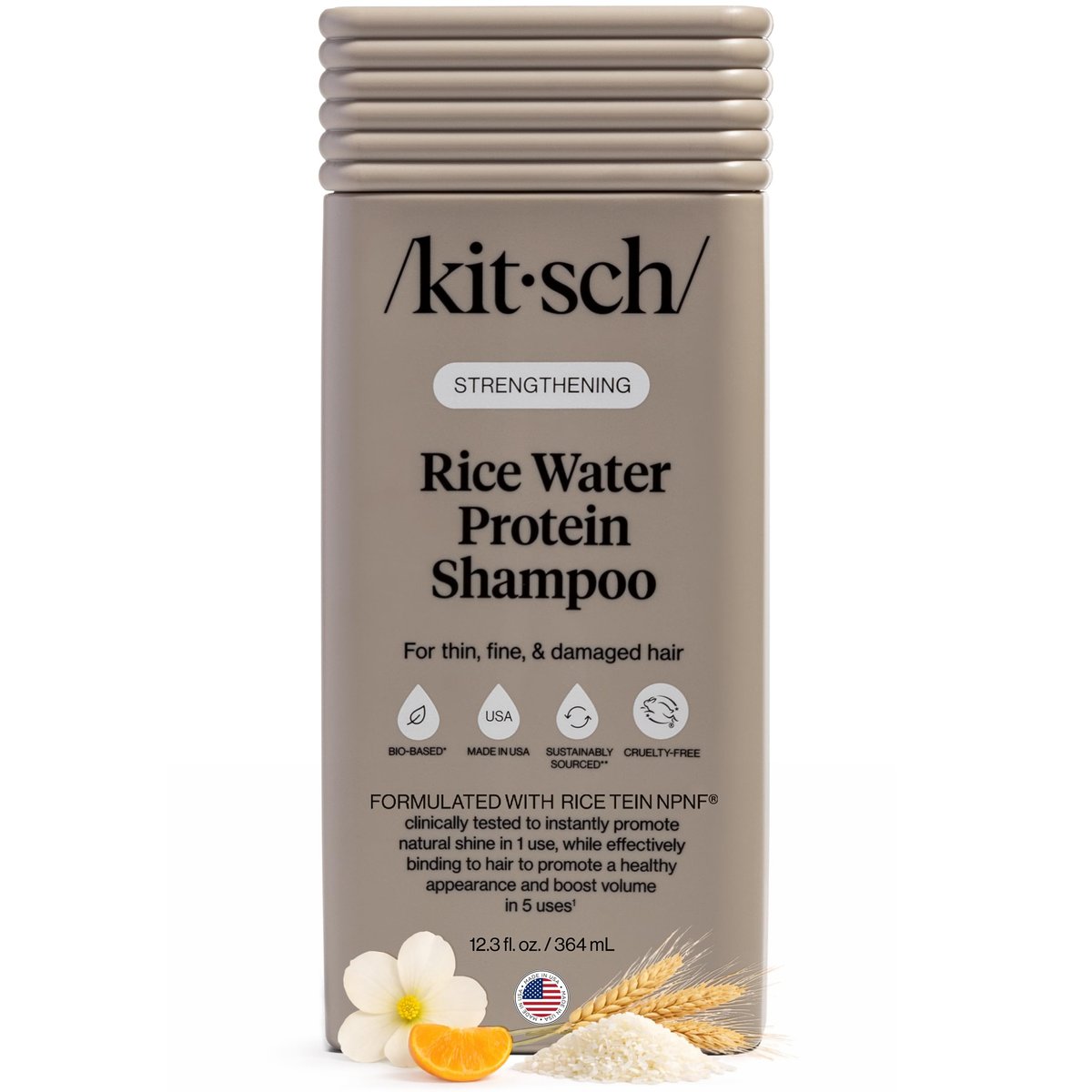 Kitsch Strengthening Rice Water Protein Shampoo – Hair Growth & Volumizing Shampoo for Thin, Fine & Damaged Hair – Paraben, Phthalates & Silicone Free – Made in USA – 12.3 oz Avelisse