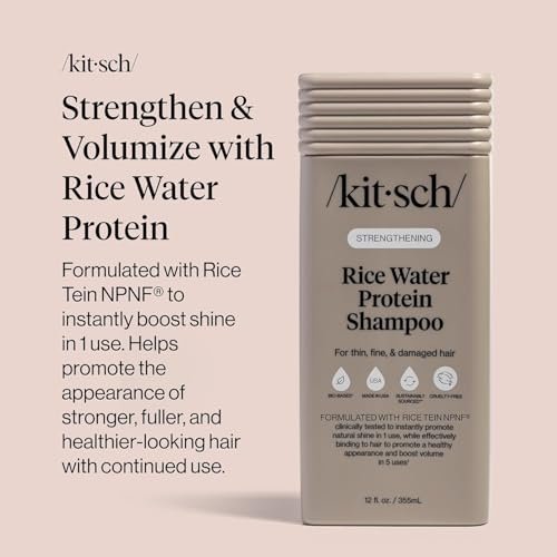Kitsch Strengthening Rice Water Protein Shampoo – Hair Growth & Volumizing Shampoo for Thin, Fine & Damaged Hair – Paraben, Phthalates & Silicone Free – Made in USA – 12.3 oz Avelisse