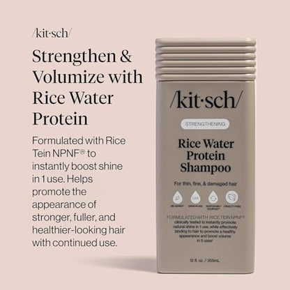 Kitsch Strengthening Rice Water Protein Shampoo – Hair Growth & Volumizing Shampoo for Thin, Fine & Damaged Hair – Paraben, Phthalates & Silicone Free – Made in USA – 12.3 oz Avelisse