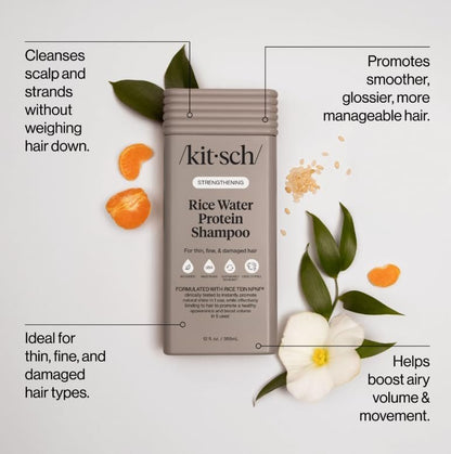 Kitsch Strengthening Rice Water Protein Shampoo – Hair Growth & Volumizing Shampoo for Thin, Fine & Damaged Hair – Paraben, Phthalates & Silicone Free – Made in USA – 12.3 oz Avelisse