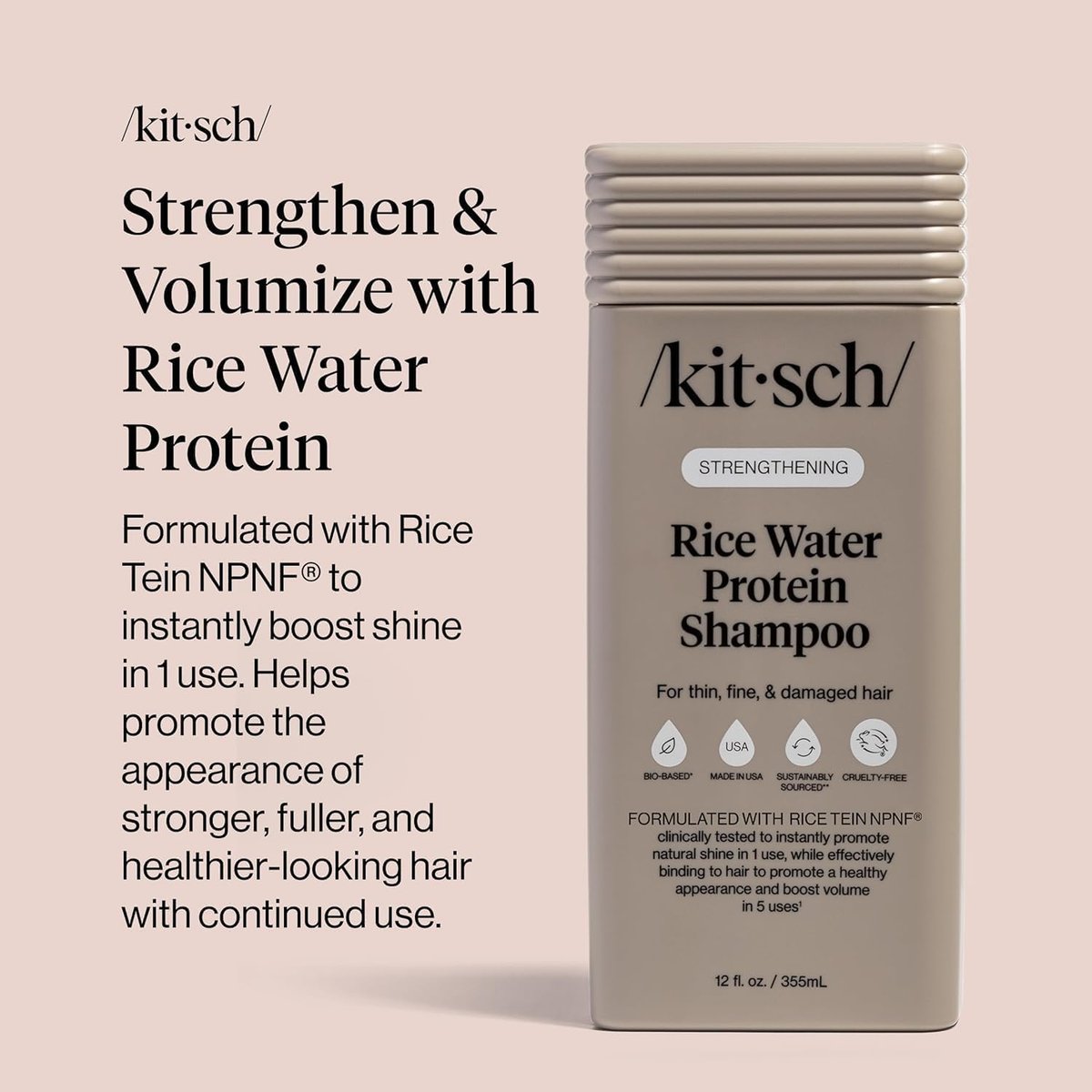 Kitsch Strengthening Rice Water Protein Shampoo – Hair Growth & Volumizing Shampoo for Thin, Fine & Damaged Hair – Paraben, Phthalates & Silicone Free – Made in USA – 12.3 oz Avelisse