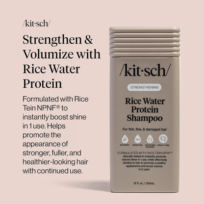 Kitsch Strengthening Rice Water Protein Shampoo – Hair Growth & Volumizing Shampoo for Thin, Fine & Damaged Hair – Paraben, Phthalates & Silicone Free – Made in USA – 12.3 oz Avelisse