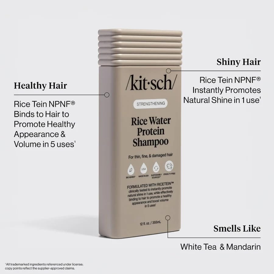Kitsch Strengthening Rice Water Protein Shampoo – Hair Growth & Volumizing Shampoo for Thin, Fine & Damaged Hair – Paraben, Phthalates & Silicone Free – Made in USA – 12.3 oz Avelisse