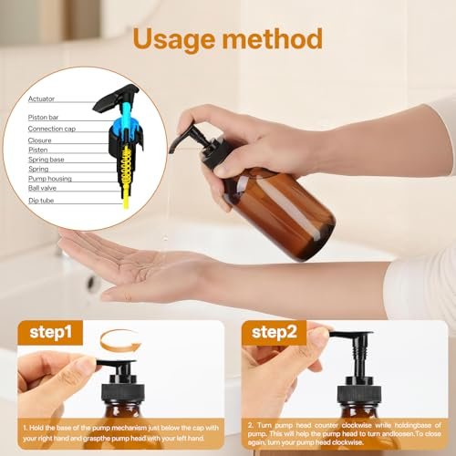 Vitreaux Amber Glass Soap Dispenser 8oz, 3 Pack with Leak-Proof Pump – Refillable Small Glass Bottles for Hand Soap, Lotion, Shampoo & Dish Soap, Includes Protective Black Caps & Easy-Pour Funnel - görsel 6