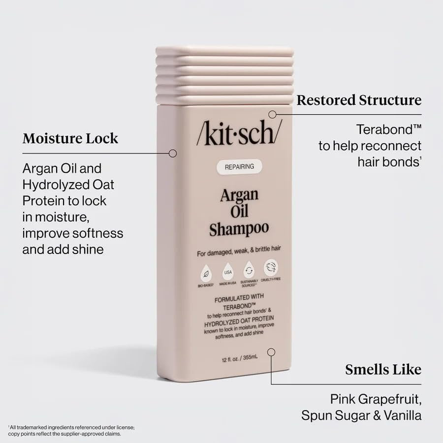 Kitsch Argan Oil Shampoo for Hair Growth – Repairing Shampoo with Terabond™ & Oat Protein – Hydrating, Sulfate-Free, Paraben-Free – 12.3 oz - görsel 5