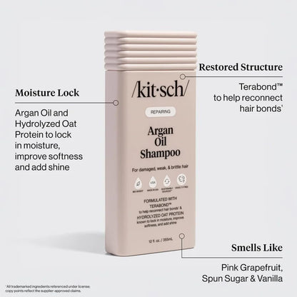 Kitsch Argan Oil Shampoo for Hair Growth – Repairing Shampoo with Terabond™ & Oat Protein – Hydrating, Sulfate-Free, Paraben-Free – 12.3 oz