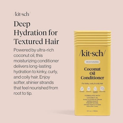 Kitsch Moisturizing Coconut Oil Liquid Conditioner for Women & Men – Deep Moisture, Shine & Manageability for Kinky, Curly & Coily Hair – Color-Safe, 12.3 oz