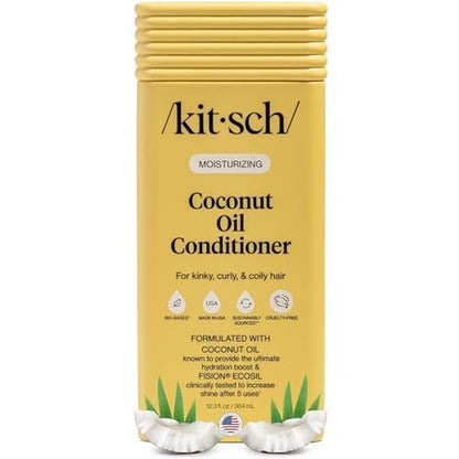 Kitsch Moisturizing Coconut Oil Liquid Conditioner for Women & Men – Deep Moisture, Shine & Manageability for Kinky, Curly & Coily Hair – Color-Safe, 12.3 oz