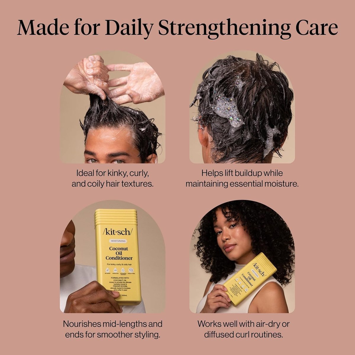 Kitsch Moisturizing Coconut Oil Liquid Conditioner for Women & Men – Deep Moisture, Shine & Manageability for Kinky, Curly & Coily Hair – Color-Safe, 12.3 oz - görsel 12