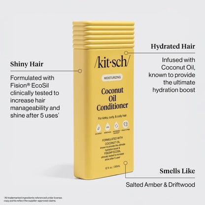 Kitsch Moisturizing Coconut Oil Liquid Conditioner for Women & Men – Deep Moisture, Shine & Manageability for Kinky, Curly & Coily Hair – Color-Safe, 12.3 oz