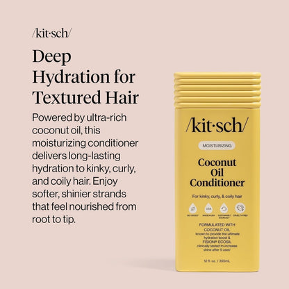 Kitsch Moisturizing Coconut Oil Liquid Conditioner for Women & Men – Deep Moisture, Shine & Manageability for Kinky, Curly & Coily Hair – Color-Safe, 12.3 oz