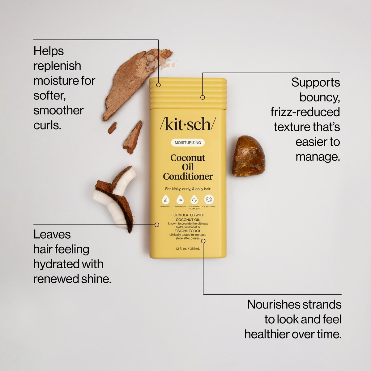 Kitsch Moisturizing Coconut Oil Liquid Conditioner for Women & Men – Deep Moisture, Shine & Manageability for Kinky, Curly & Coily Hair – Color-Safe, 12.3 oz - görsel 3
