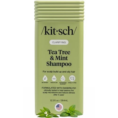Kitsch Clarifying Tea Tree & Mint Liquid Shampoo – Deep Clean for Oily Hair & Scalp Buildup, Color-Safe, Made in USA (12.3 oz)