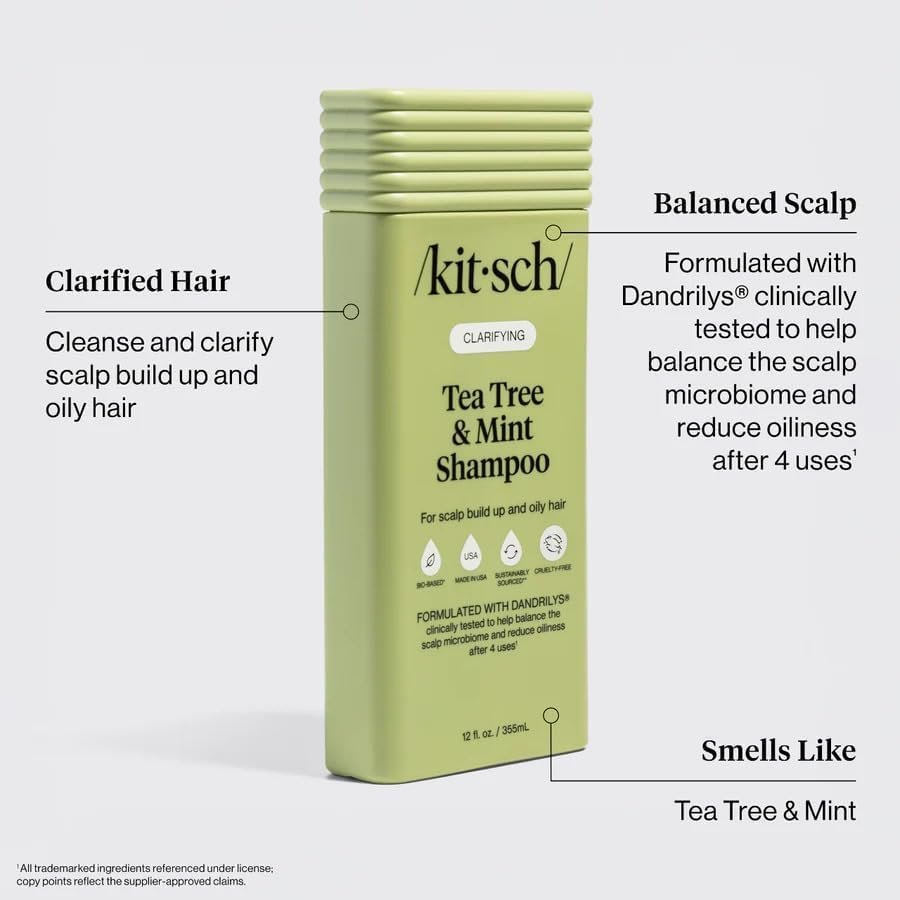 Kitsch Clarifying Tea Tree & Mint Liquid Shampoo – Deep Clean for Oily Hair & Scalp Buildup, Color-Safe, Made in USA (12.3 oz) - görsel 5