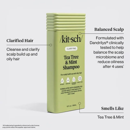 Kitsch Clarifying Tea Tree & Mint Liquid Shampoo – Deep Clean for Oily Hair & Scalp Buildup, Color-Safe, Made in USA (12.3 oz)