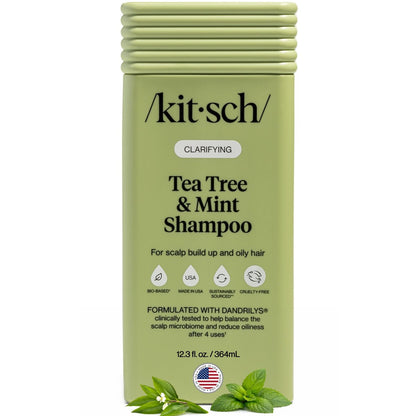 Kitsch Clarifying Tea Tree & Mint Liquid Shampoo – Deep Clean for Oily Hair & Scalp Buildup, Color-Safe, Made in USA (12.3 oz)