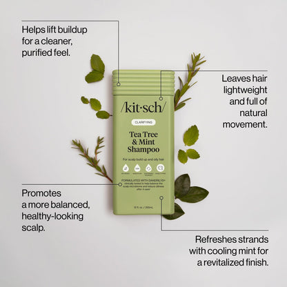 Kitsch Clarifying Tea Tree & Mint Liquid Shampoo – Deep Clean for Oily Hair & Scalp Buildup, Color-Safe, Made in USA (12.3 oz)