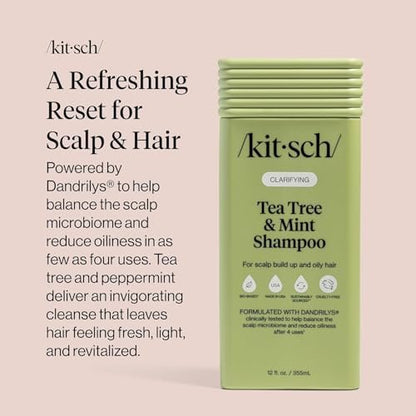 Kitsch Clarifying Tea Tree & Mint Liquid Shampoo – Deep Clean for Oily Hair & Scalp Buildup, Color-Safe, Made in USA (12.3 oz)
