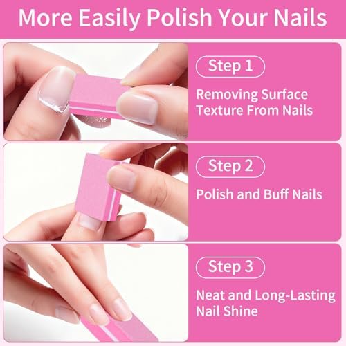 50-Pack Mini Nail Buffer Blocks 100/180 Grit - Double-Sided Sponge Files for Natural & Acrylic Nails, Disposable Travel Size (Pink) - görsel 5