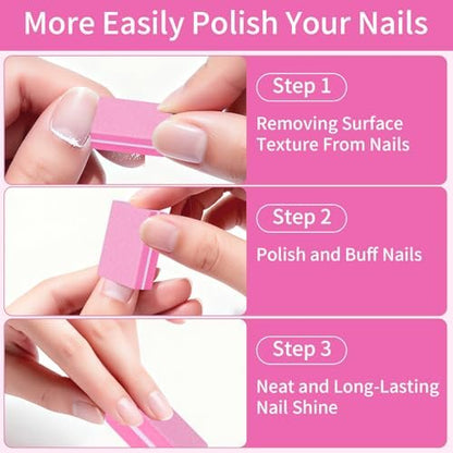 50-Pack Mini Nail Buffer Blocks 100/180 Grit - Double-Sided Sponge Files for Natural & Acrylic Nails, Disposable Travel Size (Pink)