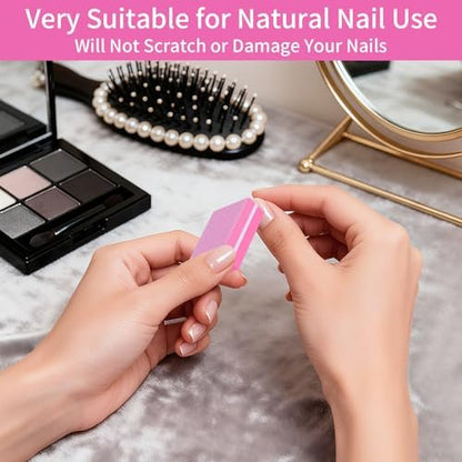 50-Pack Mini Nail Buffer Blocks 100/180 Grit - Double-Sided Sponge Files for Natural & Acrylic Nails, Disposable Travel Size (Pink)