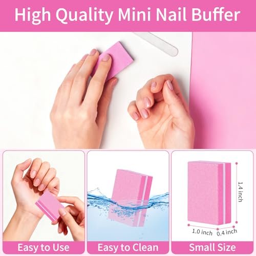 50-Pack Mini Nail Buffer Blocks 100/180 Grit - Double-Sided Sponge Files for Natural & Acrylic Nails, Disposable Travel Size (Pink) - görsel 3