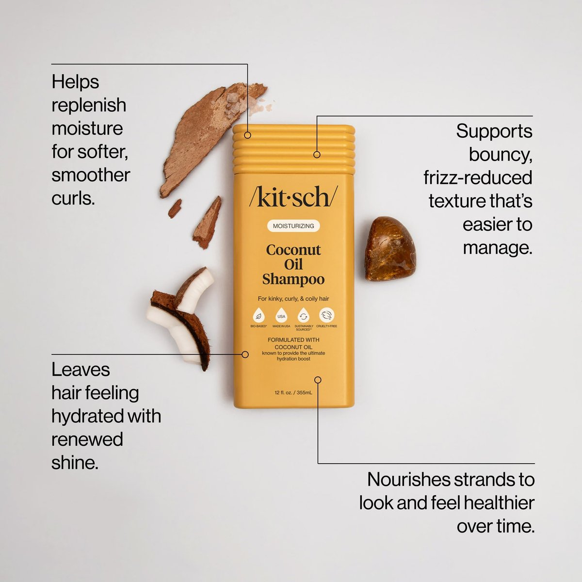 Kitsch Moisturizing Coconut Oil Liquid Shampoo – Deep Moisture for Kinky, Curly & Coily Hair – Color-Safe, Sulfate-Free – 12.3 oz - görsel 3
