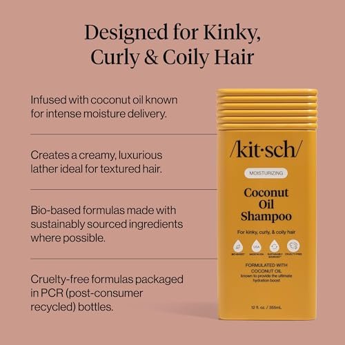 Kitsch Moisturizing Coconut Oil Liquid Shampoo – Deep Moisture for Kinky, Curly & Coily Hair – Color-Safe, Sulfate-Free – 12.3 oz - görsel 6