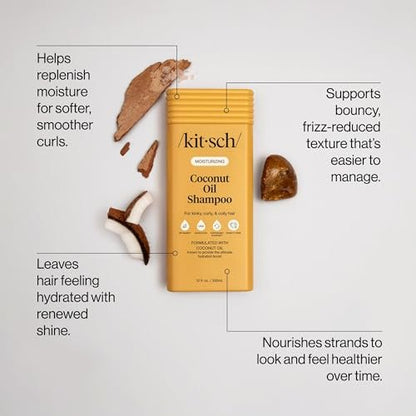 Kitsch Moisturizing Coconut Oil Liquid Shampoo – Deep Moisture for Kinky, Curly & Coily Hair – Color-Safe, Sulfate-Free – 12.3 oz