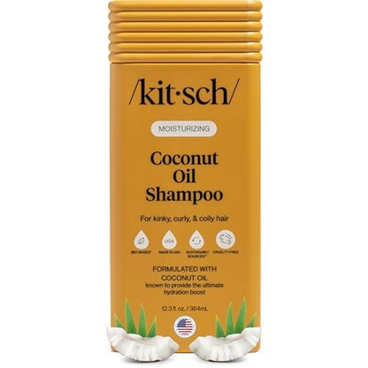 Kitsch Moisturizing Coconut Oil Liquid Shampoo – Deep Moisture for Kinky, Curly & Coily Hair – Color-Safe, Sulfate-Free – 12.3 oz