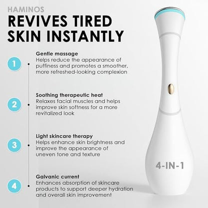 HAMINOS 4-in-1 Facial Massager Wand - Heat, Vibration, Red/Blue Light & Ionic Skincare Absorption for Reducing Puffiness and Reviving Tired-Looking Skin Avelisse