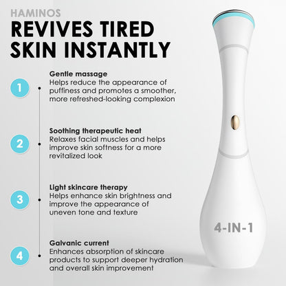 HAMINOS 4-in-1 Facial Massager Wand - Heat, Vibration, Red/Blue Light & Ionic Skincare Absorption for Reducing Puffiness and Reviving Tired-Looking Skin Avelisse