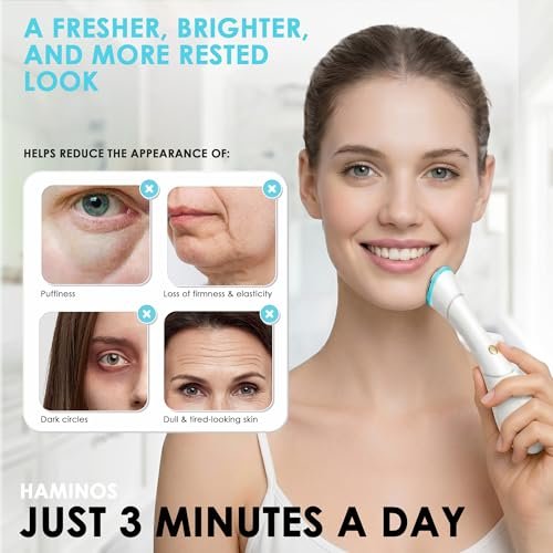 HAMINOS 4-in-1 Facial Massager Wand - Heat, Vibration, Red/Blue Light & Ionic Skincare Absorption for Reducing Puffiness and Reviving Tired-Looking Skin Avelisse