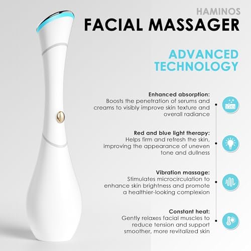 HAMINOS 4-in-1 Facial Massager Wand - Heat, Vibration, Red/Blue Light & Ionic Skincare Absorption for Reducing Puffiness and Reviving Tired-Looking Skin Avelisse