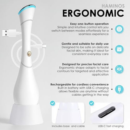 HAMINOS 4-in-1 Facial Massager Wand - Heat, Vibration, Red/Blue Light & Ionic Skincare Absorption for Reducing Puffiness and Reviving Tired-Looking Skin Avelisse