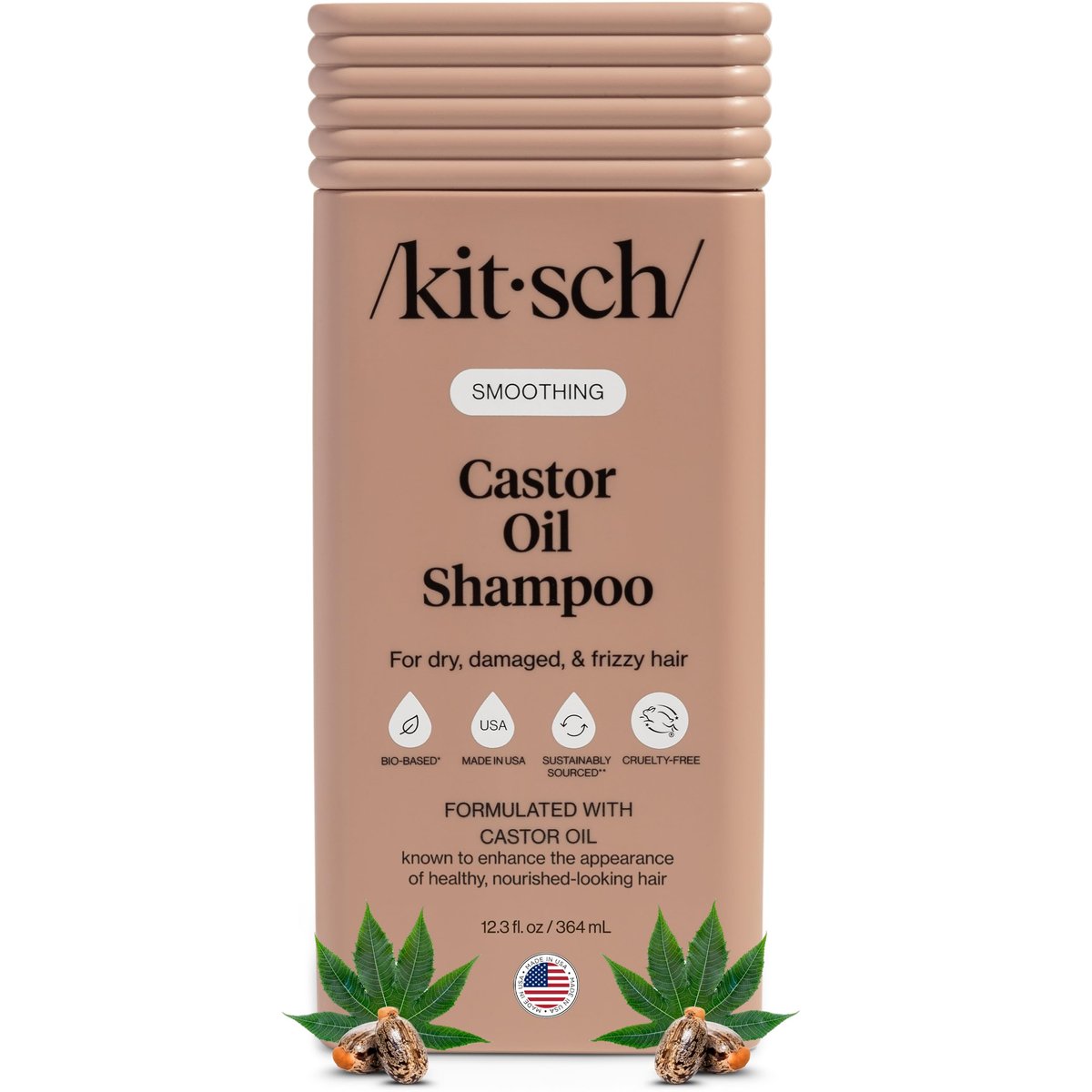 Kitsch Smoothing Castor Oil Liquid Shampoo – Nourishing Hair Shampoo for Women & Men – Smooths Dry, Damaged & Frizzy Hair – Clean, Bio-Based, Color-Safe Hair Care, Made in USA – 12.3 oz - görsel 1