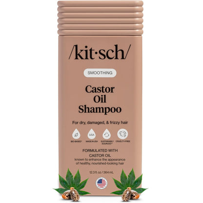 Kitsch Smoothing Castor Oil Liquid Shampoo – Nourishing Hair Shampoo for Women & Men – Smooths Dry, Damaged & Frizzy Hair – Clean, Bio-Based, Color-Safe Hair Care, Made in USA – 12.3 oz