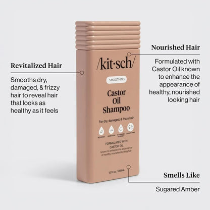 Kitsch Smoothing Castor Oil Liquid Shampoo – Nourishing Hair Shampoo for Women & Men – Smooths Dry, Damaged & Frizzy Hair – Clean, Bio-Based, Color-Safe Hair Care, Made in USA – 12.3 oz