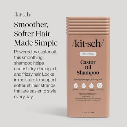 Kitsch Smoothing Castor Oil Liquid Shampoo – Nourishing Hair Shampoo for Women & Men – Smooths Dry, Damaged & Frizzy Hair – Clean, Bio-Based, Color-Safe Hair Care, Made in USA – 12.3 oz
